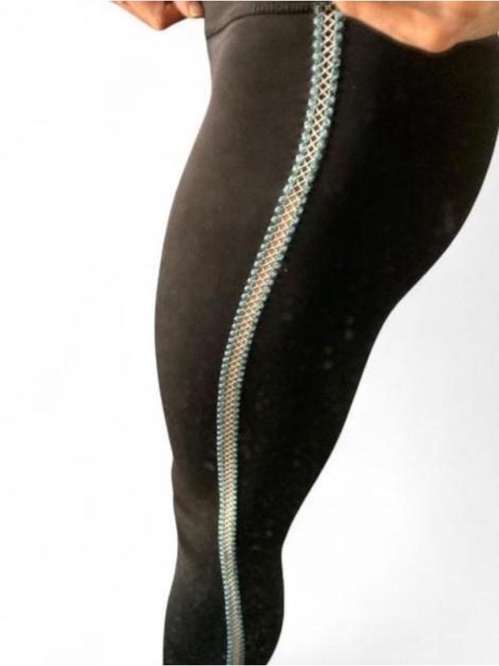 Nike dry fit black Leggings with Light Blue crocheted Side Stripe size xs - Picture 2 of 6